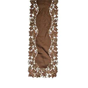 Elegant Brown Leaf Design Table Runner 100% Polyester 68" x 13"